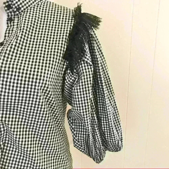 IMPERIAL Checkered Lace Puff Sleeve Blouse - Picture 4 of 7